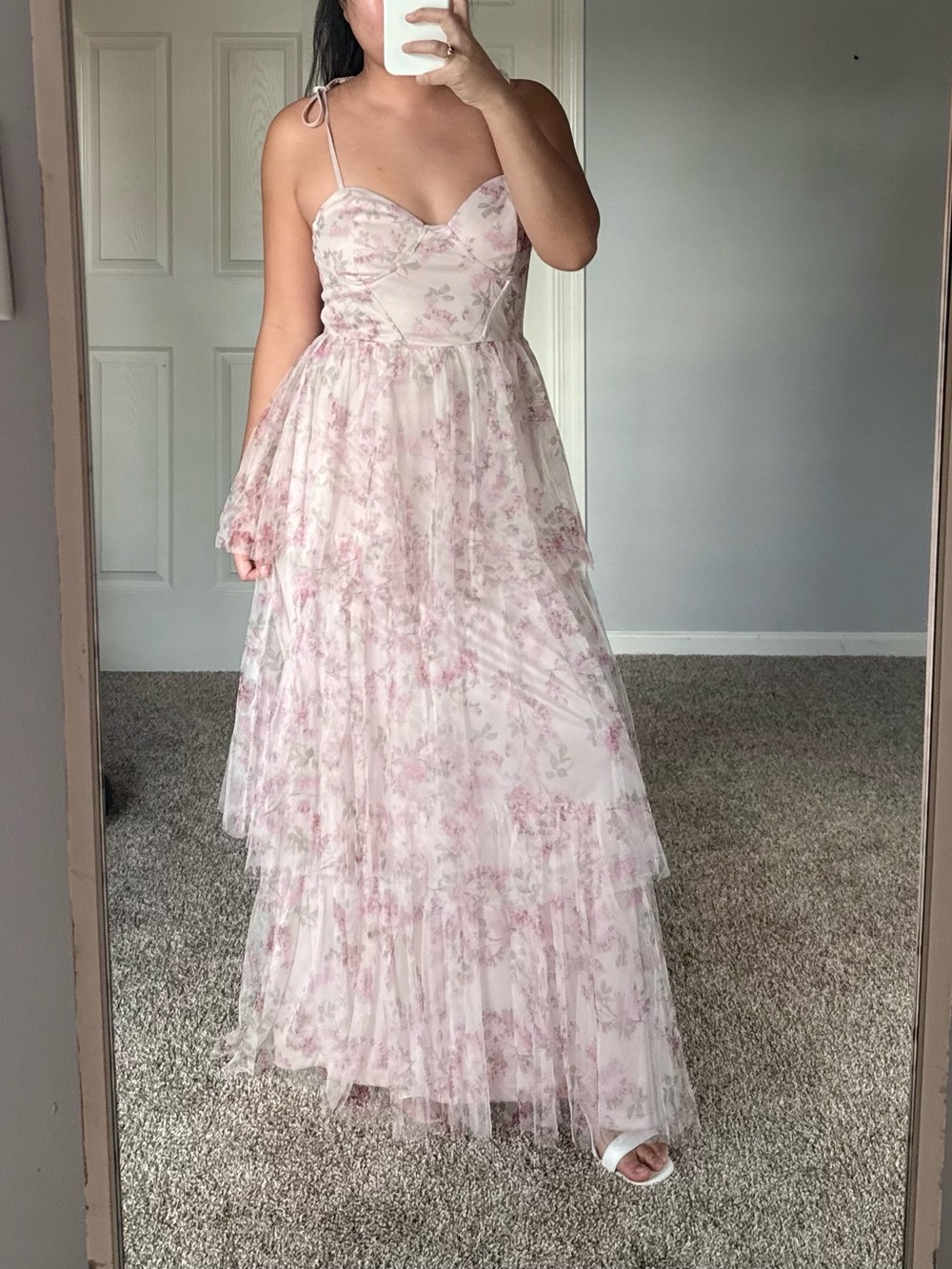 🌸 Lulu’s Blush Pink Floral Tiered Lace Maxi Dress 🌸